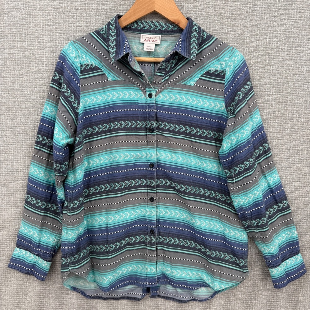 Ariat Women's Sz M Southwestern Aztec Stripe Long Sleeve Button Up Shirt Cowgirl